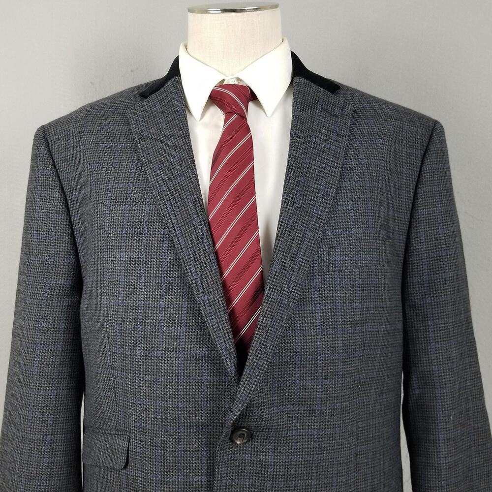 Lauren Ralph Lauren Blazer Mens 46R Gray Glen Check Wool 2 Button Ticket Pocket - Picture 2 of 15